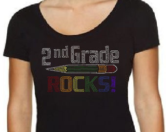 Bling 2nd Grade Rocks Shirt with Name on Back | 2nd Grade Teacher Shirts | 2nd Grade Rocks TShirts | Teacher T Shirts