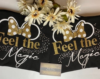 Disney Glitter Shirt Rhinestone Design Minnie Mouse Sparkle Tee Vacation Outfit Magic Kingdom Bling Apparel Women Top Girl Clothing Fan