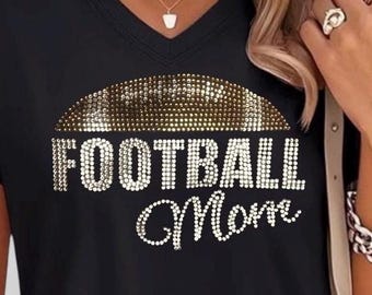 Football Mom Shirt Bling Game Day Wear Team Spirit Personalized Clothing Rhinestone Design Custom Apparel Crystal Tee Glitter Uniform