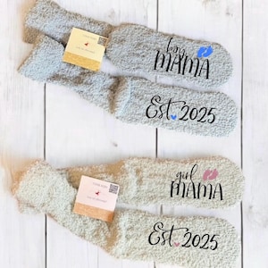 personalized new boy mama gift girls mama fuzzy socks custom new mom gift customized gift idea for Mother’s Day baby shower image 4