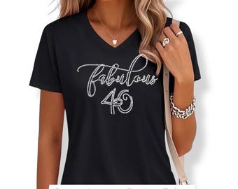 Womens Fabulous 40 Rhinestone Shirt Personalized 40th Birthday Gift Idea Custom Sparkle Tee Customized Bling Top for Her 1975 vintage shirt