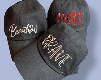 Personalized custom rhinestone cancer hat for women customized gift idea sparkly chemo hat bling cancer patient headwear warrior survivor