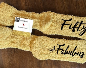 fifty and fabulous fuzzy socks | Birthday Shirt | 50th Birthday socks | 50th Birthday Gift |  50th birthday gift for women