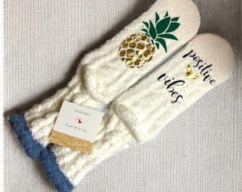 Positive Vibes Fuzzy Socks Personalized IVF Gift Custom Fertility Socks for IUI Infertility Egg Retrieval Transfer Day Gift Idea