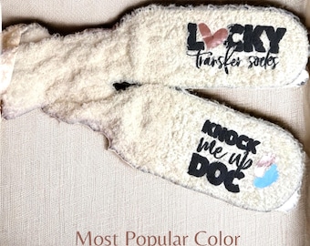 Custom Lucky IVF Transfer Day Socks Personalized Fuzzy Socks for Embryo Transfer Customized Fertility Gift Idea IVF Support Comfort
