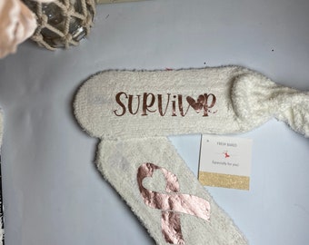Fuzzy Breast Cancer Survivor Socks | Breast Cancer Socks | Breast Cancer Gift | Cancer Awareness Socks