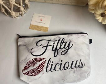 FiftyLicious Makeup bag | 50th birthday gift for women | 50 & Fabulous gift | 50th birthday ideas