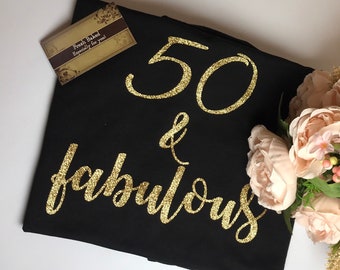 50th Birthday Gift | 50 & Fabulous Shirts | 50 and Fabulous Mask | Birthday Bedazzled T Shirts | 50th Birthday party