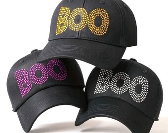 Womens Boo Rhinestone Hat Personalized Halloween Cap Custom Bling Hat for Her Customized Gift Idea fall Sparkly Spooky Season Accessory