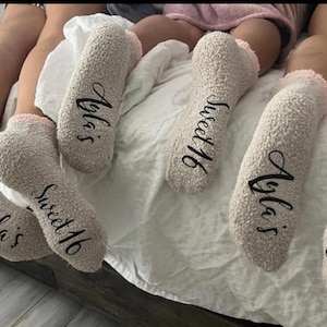 Fuzzy Personalized Sweet 16 Socks | Birthday Socks | 16th Birthday gift | 16th Birthday Party | Party Favor | Sweet 16 Gift