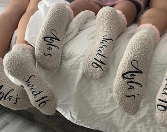 Fuzzy Personalized Sweet 16 Socks | Birthday Socks | 16th Birthday gift | 16th Birthday Party | Party Favor | Sweet 16 Gift