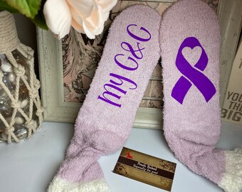 Fuzzy Alzheimer's Awareness Socks | End Alzheimer's Socks | Alzheimers | Alzheimers Awareneess Month