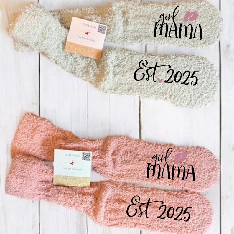 personalized new boy mama gift girls mama fuzzy socks custom new mom gift customized gift idea for Mother’s Day baby shower image 1