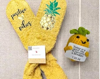 Custom Positive Vibes Fuzzy Socks with Pineapple for IVF Transfer Personalized Egg Retrieval Day Socks Customized IVF Gift Idea for Comfort