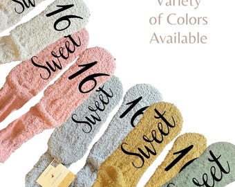 Sweet 16 fuzzy socks personalized gift idea custom birthday socks for her customized teen girl gift funny warm socks 16th birthday girl
