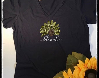 Bling Blessed with Sunflower Shirt | Women's Blessed Shirts | Ladies Sunflower TShirts