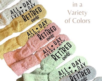 Womens Retirement Fuzzy Socks Personalized Gift Idea Custom Cozy Socks for Her Customized Funny Retirement Present for Women