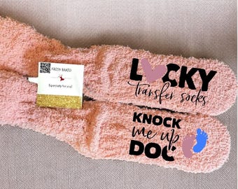 Custom Lucky IVF Transfer Day Socks Personalized Fuzzy Socks for Embryo Transfer Customized Fertility Gift Idea IVF Support Comfort