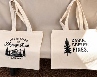 Happy Jack Arizona Tote, Personalized Custom Tote, Arizona Mountain Canvas Tote, Clothe Grocery Bag, Reusable Grocery Tote