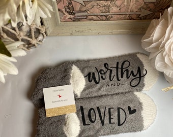 Fuzzy Socks | Fun Socks | Mother’s Day Gift | Valentine Socks | For my Love | Worthy and Loved | Gift for mom