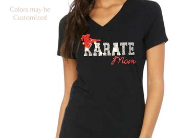 Bling Karate Mom Shirt | Women's Karate Shirt | Womens Karate Bedazzled shirts | Custom Karate Shirts | Customize colors | Gift for Mom