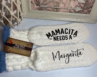 Mamacita needs a margarita fuzzy socks | Socks for Women | gift for mom | mothers day gift | mom gift | birthday gift | 50th birthday gift