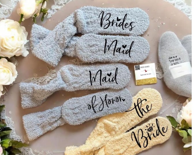 Featured listing image: Bride socks bridal party getting ready socks bridesmaid fuzzy socks maid of honor socks bridesmaid gift idea