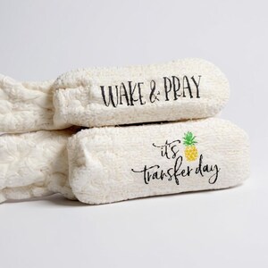Cozy Warm Socks Embryo Transfer Day Comfort IVF Procedure Accessory Fertility Journey Support Personalized Custom Design Implantation Process Aid Soft Fuzzy Material Thoughtful Gift Idea Treatment Day Essential Self Care Item Special Moment