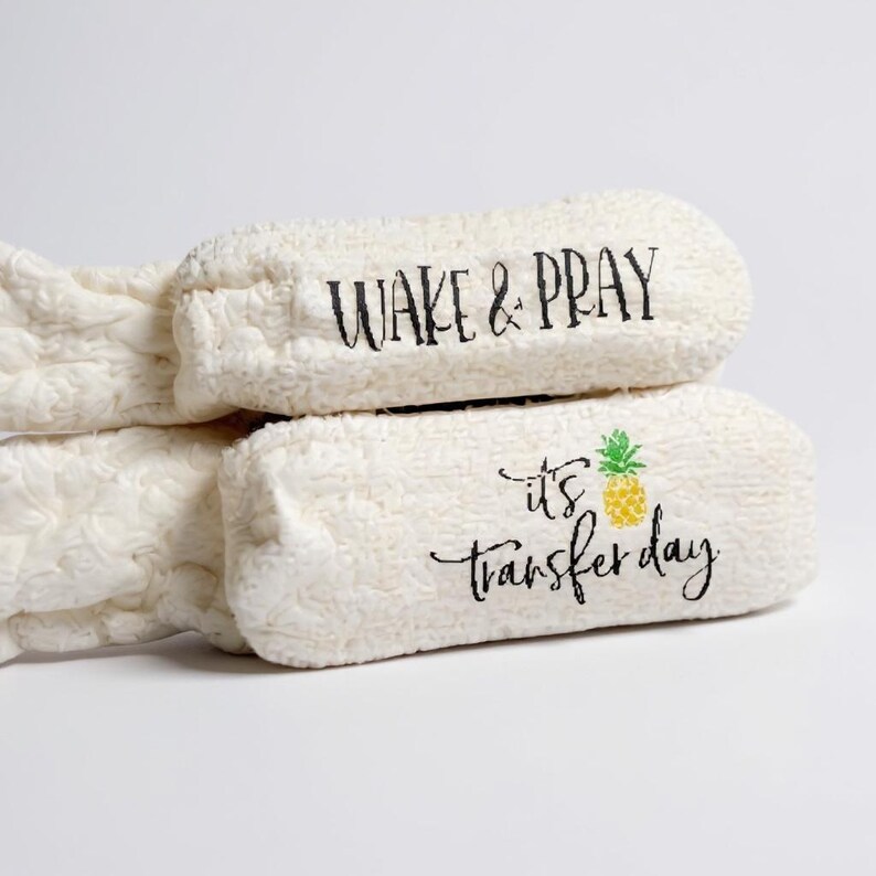 Cozy Warm Socks Embryo Transfer Day Comfort IVF Procedure Accessory Fertility Journey Support Personalized Custom Design Implantation Process Aid Soft Fuzzy Material Thoughtful Gift Idea Treatment Day Essential Self Care Item Special Moment