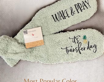 Custom Wake and Pray It's Transfer Day Fuzzy Socks for IVF Personalized Egg Retrieval Day Socks Customized IVF Gift Idea Cozy Transfer Day