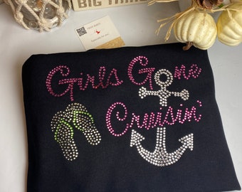 Bling Girls Gone Cruisin' with Flip Flops Custom Rhinestone Shirt | Ladies Cruise Shirts | Shipfaced | Women's Cruise TShirts