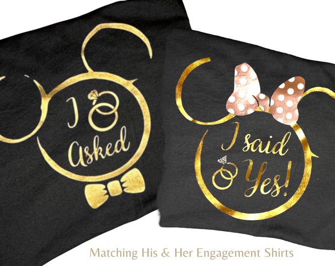 Featured listing image: Disney Proposal Shirts | Disney Engagement Shirts for Couples – Matching Bride & Groom Tees – Disney Proposal Outfit – Just Engaged Shirts
