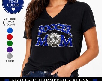 Custom Soccer Mom Shirt with Rhinestones Personalized Team Colors Sparkly Game Day Tee Bling Sports Mom Shirt Gift for Soccer Moms