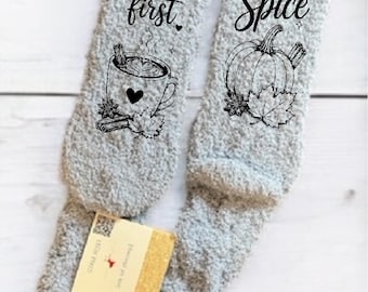 Pumpkin Spice Latte Socks, Fall Fuzzy Socks for Women, Cozy Pumpkin Socks, Coffee Lover Gift, Autumn Gift for Her Cute Fall Socks