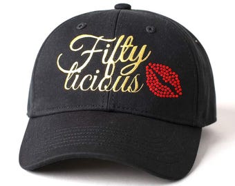 Personalized custom rhinestone fiftylicious hat for women customized gift idea bling 50th birthday hat fun party accessory gift her 50