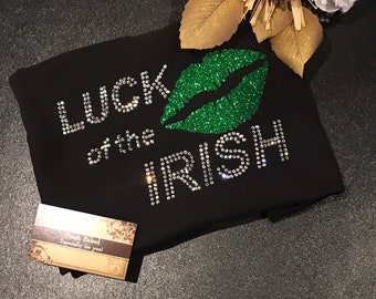 St Patricks Day Luck of the Irish Bling Bedazzled Shirt | Women's St Patty's Day Shirt | Ladies St Patrick's Day TShirt
