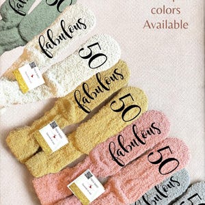 Fabulous 50 fuzzy socks personalized custom gift idea for 50th birthday customized cozy birthday socks funny turning 50 gift idea