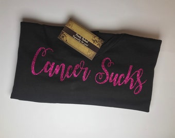 Ladies Breast Cancer Sucks Glitter Tee Shirt | Womens Breast Cancer TShirts | Women's Cancer Sucks Shirts