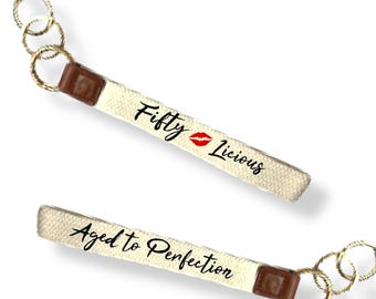 Fiftylicious Keychain | Wristlet keychain | FiftyLicious socks | Birthday Shirt | 50th Birthday socks | 50th Birthday Gift for women