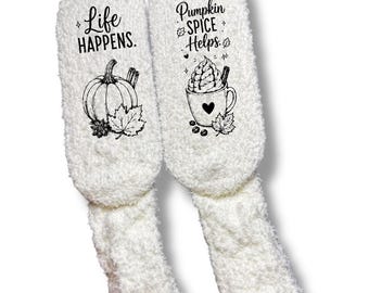 Pumpkin Spice Fuzzy Socks for Women, Cozy Fall Socks Pumpkin Spice Latte Gift, Cute Autumn Socks, Fall Gift for Her, PSL Socks