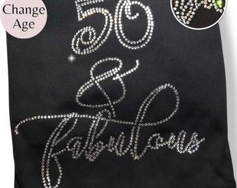Rhinestone Birthday Shirt Fifty Fabulous Tee Personalized Celebration Top Sparkly Milestone Queen Glitter Age Custom Bling Women Apparel