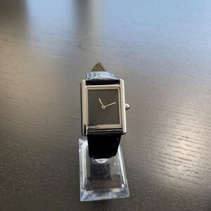 Minimalist Rectangular Black Dress Watch - Silver Tone Case