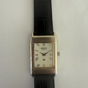 Restored Men's Vintage Seiko Tank Quartz Dress Watch, White Silver Dial