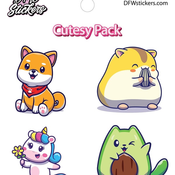 Cute Animal Sticker Pack (Qty 8) | Cute Stickers for Animal Lovers | Assorted Chibi Animals | Waterproof Scatch/Scuff Resistant Sticker Pack