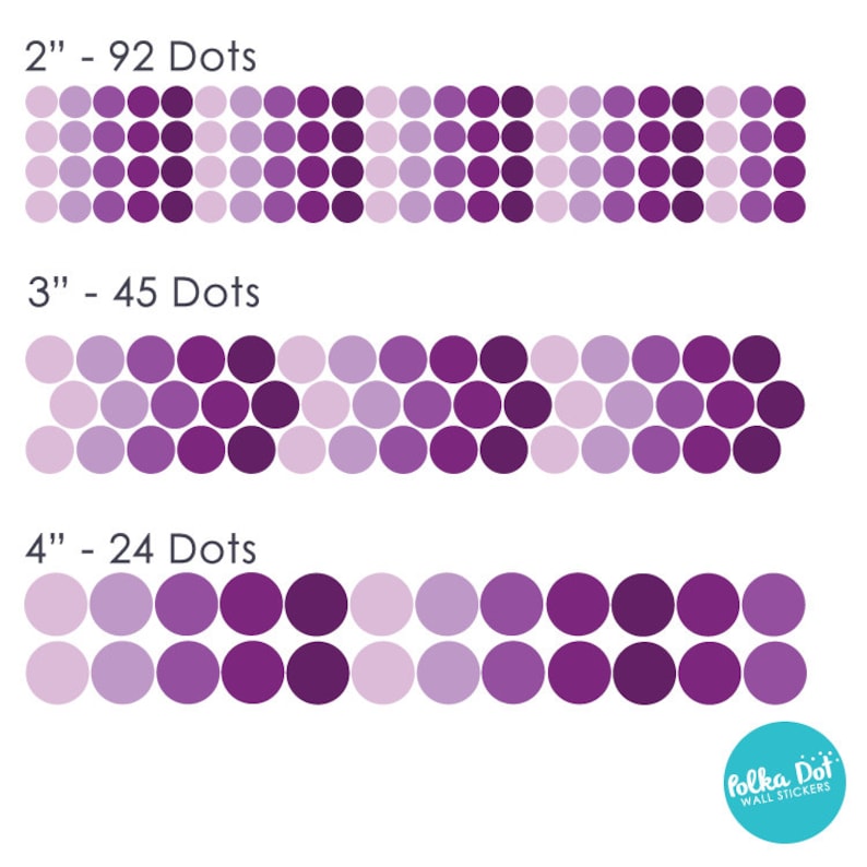CONF002 Apartment Safe Long Life Shades of Purple Polka Dot Wall Decals
