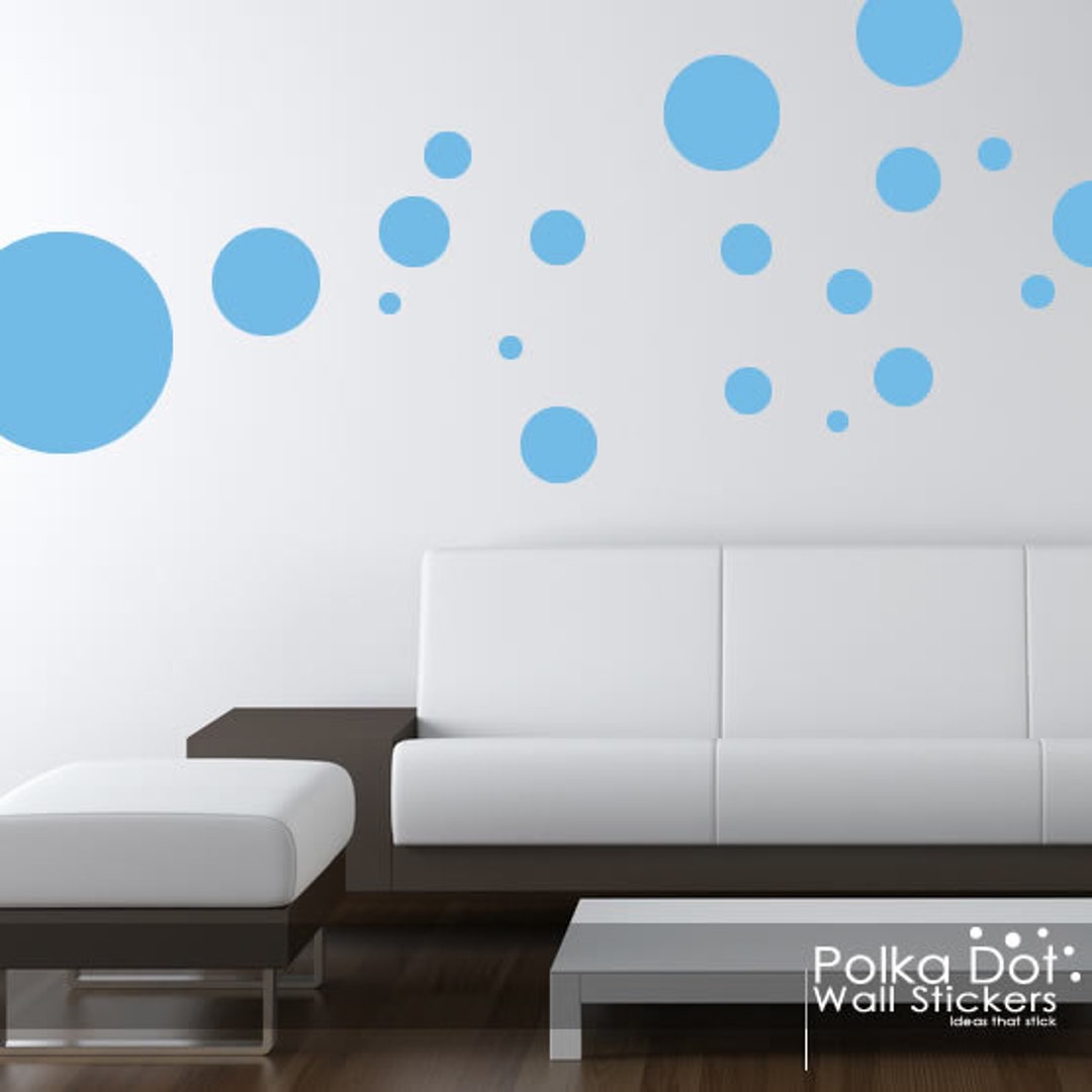 Assorted Size Peel and Stick Ice Blue Polka Dot Wall Decals 2 Inch to ...