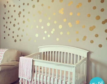 Peel and Stick Metallic Gold Polka Dot Wall Decals | Long Life | Apartment Safe