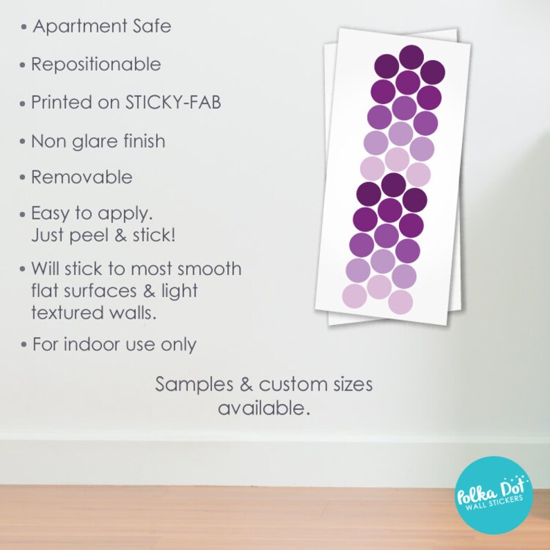 CONF002 Apartment Safe Long Life Shades of Purple Polka Dot Wall Decals