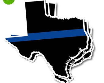Texas Thin Blue Line Silhouette  Police Flag Stickers - Back the Blue Texas Stickers - 3 pack DFW007