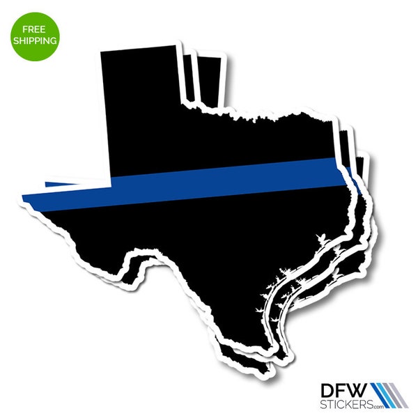 Texas Thin Blue Line Silhouette  Police Flag Stickers - Back the Blue Texas Stickers - 3 pack DFW007